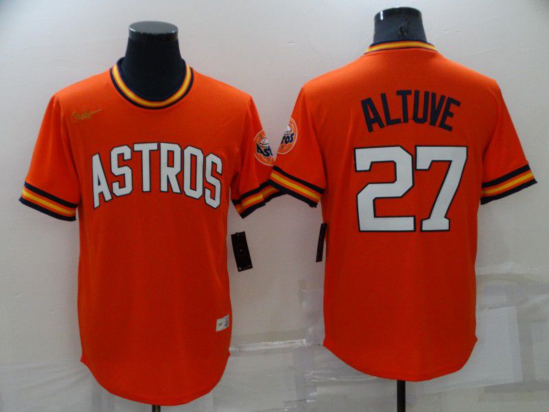 Men Houston Astros 27 Altuve Orange Game Throwback Nike 2022 MLB Jersey